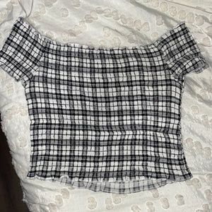 L.A. Hearts Black & White Plaid scrunchie Off The Shoulder Top